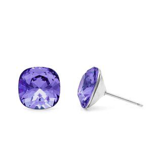 10mm Purple Swarovski Crystal Studs | Cushion Cut Earrings | Hypoallergenic